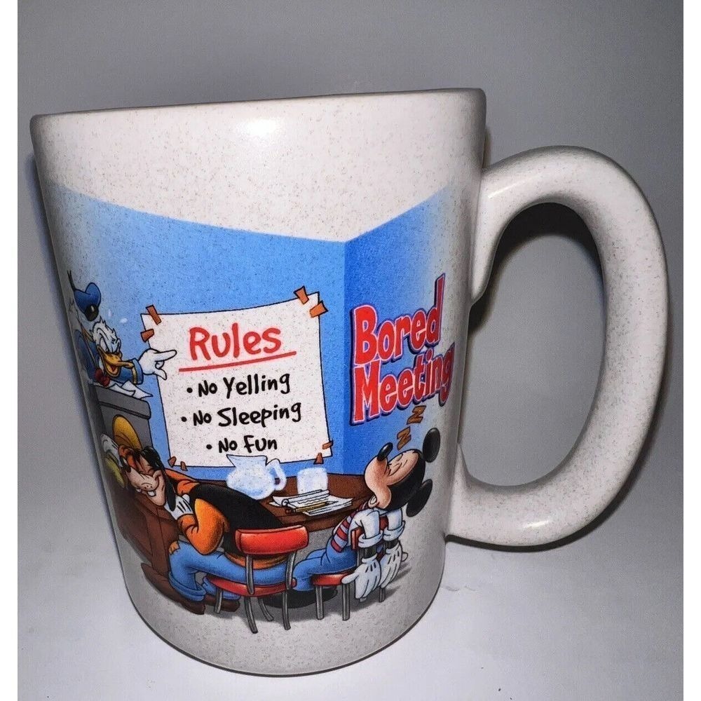 Walt Disney World Bored Meeting Coffee Mug Mickey Mouse Goofy Donald Duck VTG‎